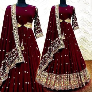 Maroon Long Gown Party Dress by Taroka