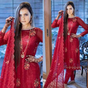 Soft Weightless Georgette Red Salwar Kameez - Taroka